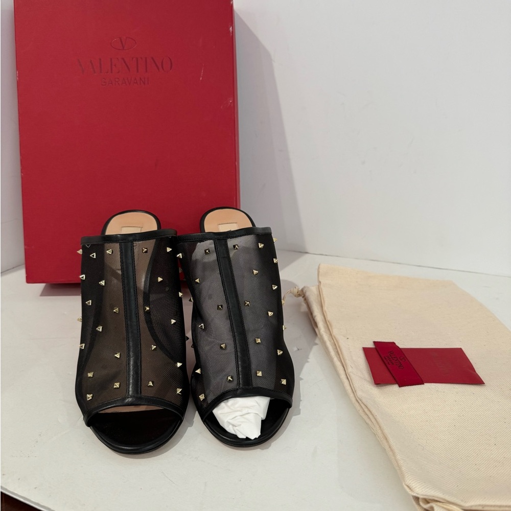 Valentino Studded Peep toe Leather Mesh mule Sz 39 NEW